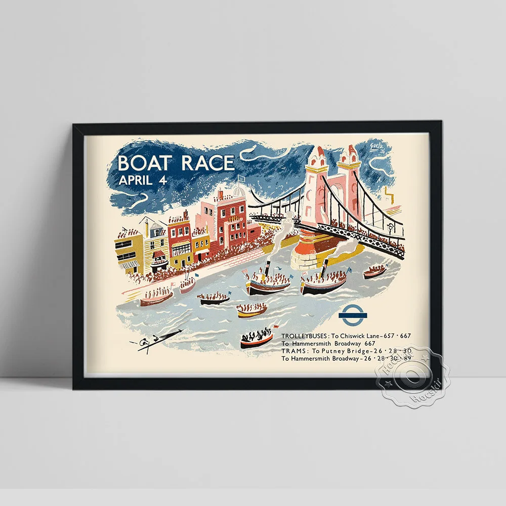 

1936 Travel London And The Annual Boat Race Poster, Colored Drawing British Art Prints Tourist Souvenir, Vintage Art Home Decor