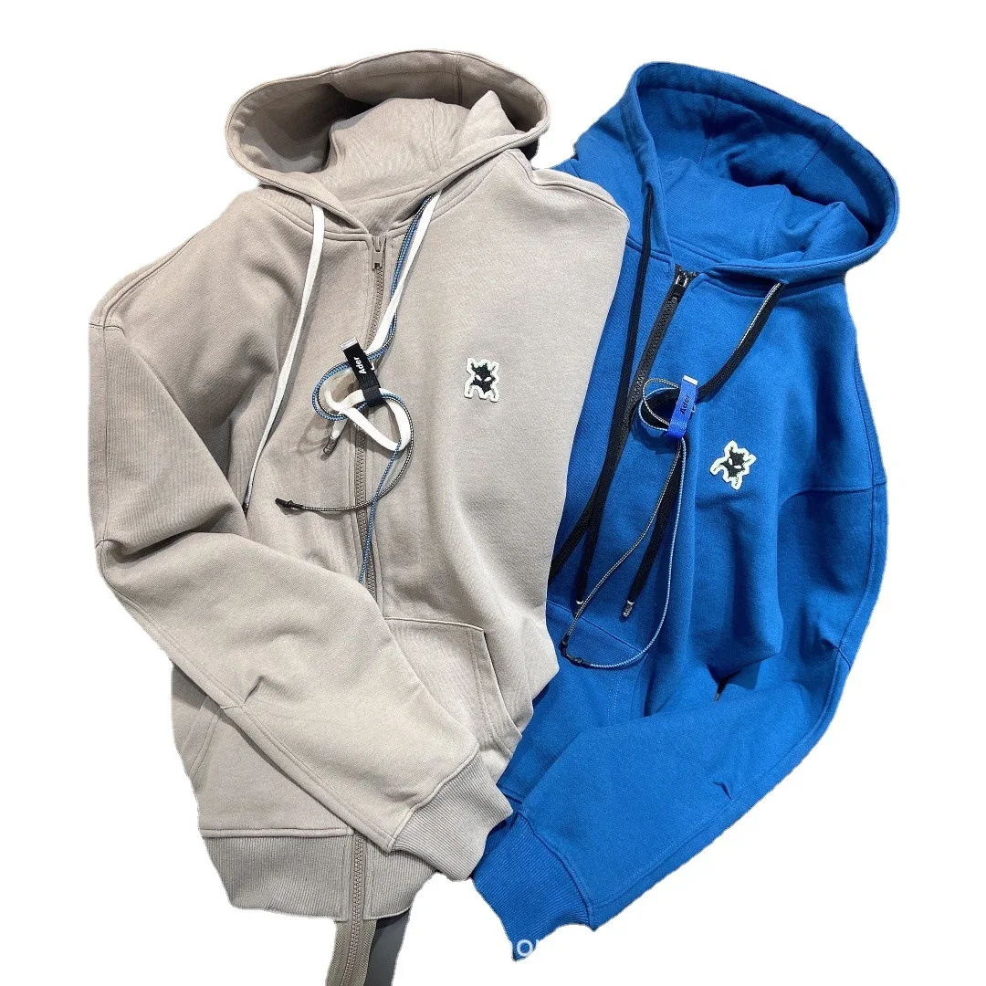 

Korean Chao br ader error small monster cloth embroidery zipper sweater Hooded Coat men's women's same spring and Autumn