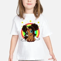 kids summer fashion new t shirt print brown skin girl melanin rainbow unicorn pattern kawaii girlst shirt harajuku short sleeve