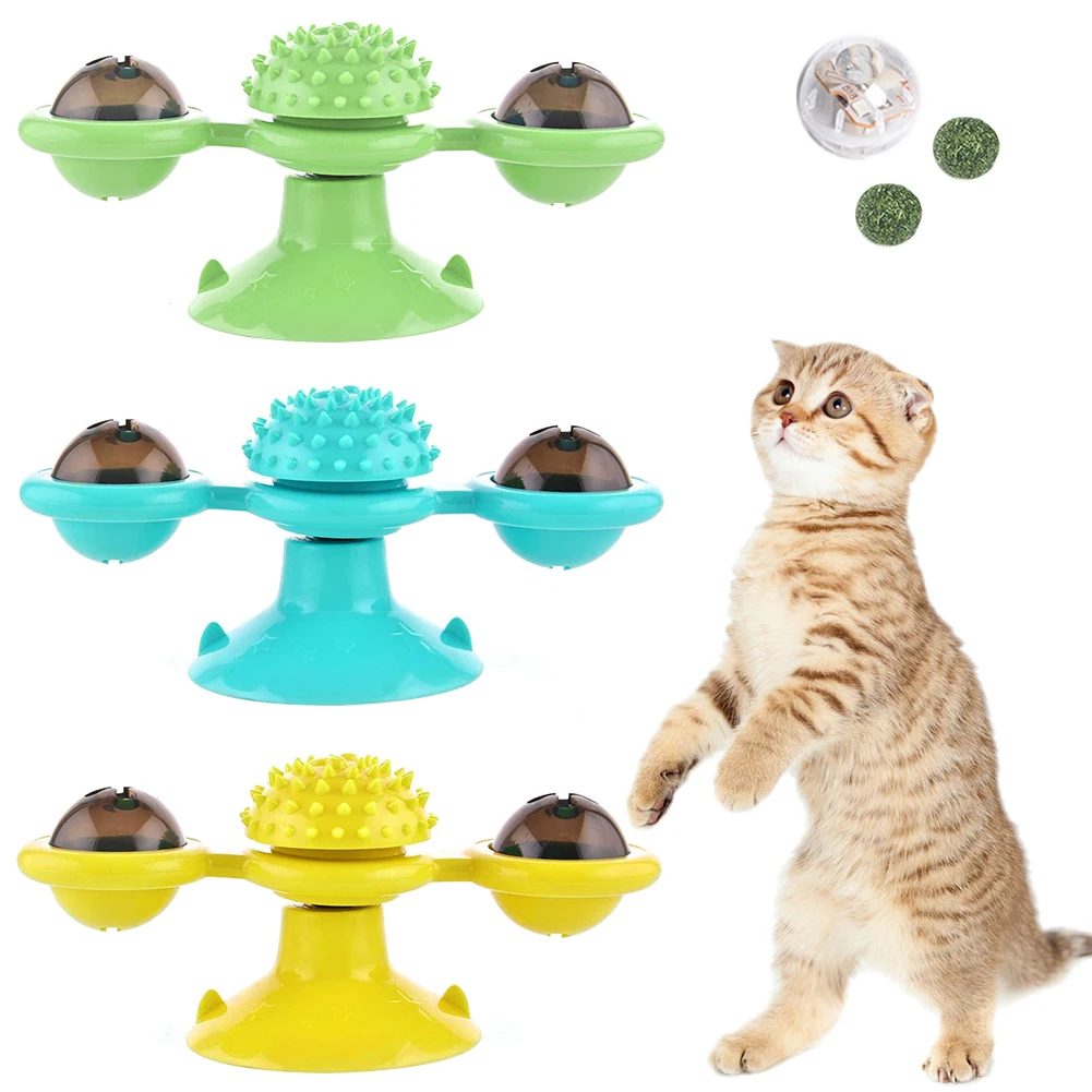 

Interactive Pet Cat Toy Windmill Spinning Teasing Educational Toys Cat Training Catnip With Luminous Ball Cat Toothbrush