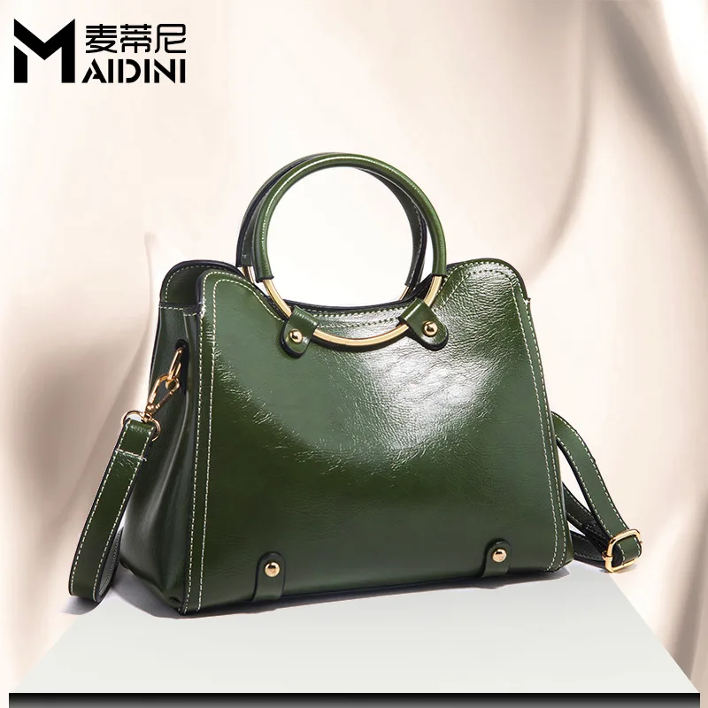 2020 новая кожаная сумка с масляным воском женская через плечо диагональная | Багаж