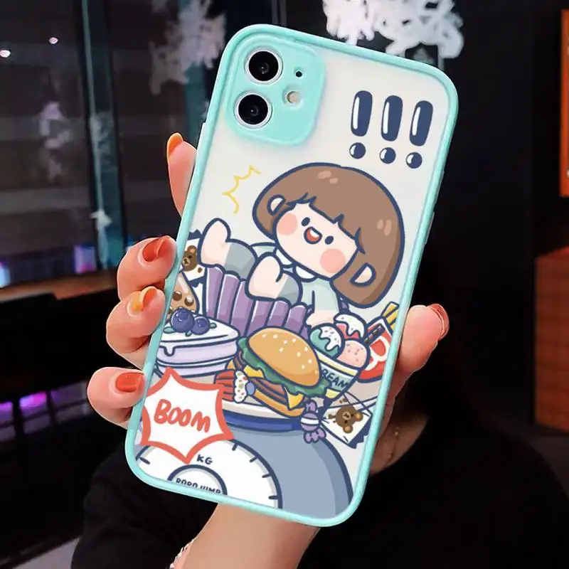 

Cute anime girl snacks Phone Case Matte For iPhone 12 Mini 11 Pro XR XS Max 7 8 Plus X Hard PC Back Cover