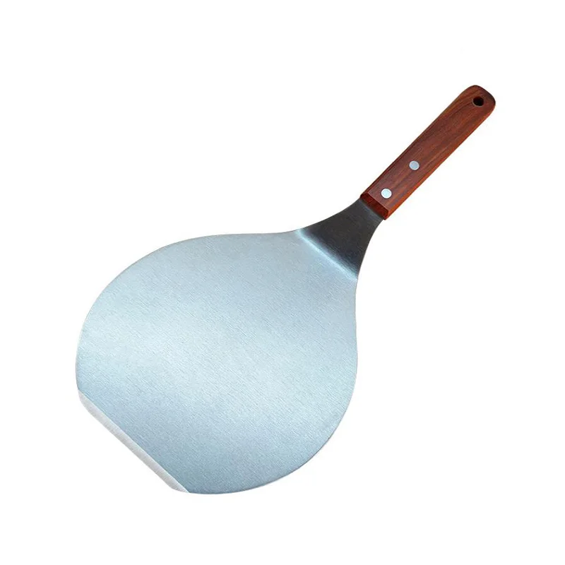 

Stainless Steel Round Pizza Lifter Plate with Wooden Handle Anti-scalding Bakeware Pastry Steak Pancake Cake Plate Holder Lifter