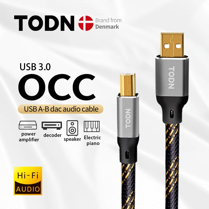 

TODN Hifi USB Cable High Quality 6N OCC Type A to Type B Hifi Data audio digital Cable For DAC