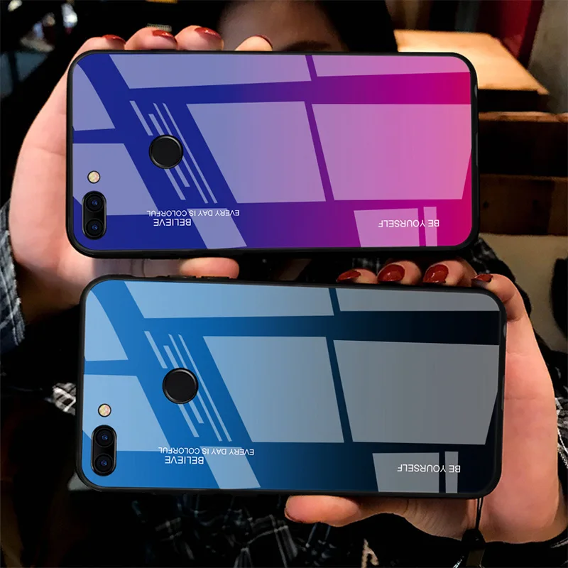 Градиентные чехлы из закаленного стекла для телефонов Huawei Mate 10 20 Pro 20X Honor 8 9 Lite 8A 7A