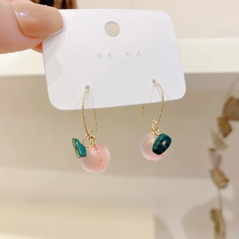 

LOVOACC Creative Pink Color Honey Peach Dangle Earrings for Women Ladies Perspective Resin Dangle Hanging Earrings Accessories
