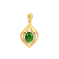 s925 sterling silver gold plated natural hetian jade jasper pendant personality temperament hollow out drop shaped pendant