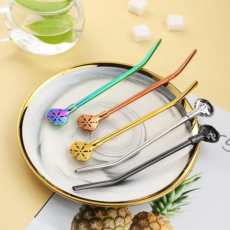 

6Pcs Petal Shape Straw Stainless Steel Drinking Tea Yerba Mate Straw Gourd Bombilla Filter Spoon Filter Pipette Bar Accessories