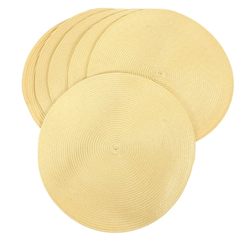 

NEW-6 Pcs Indoor Outdoor Round Woven Placemat 15 Inch & 10 Pcs Double Prong Coat Hooks Wall Mounted with Screws