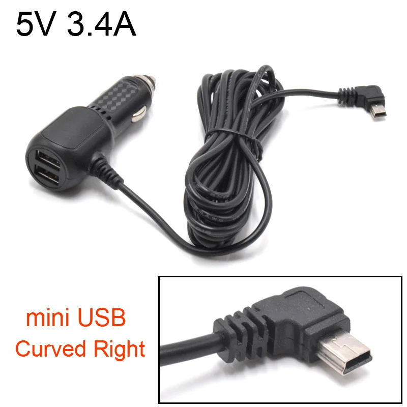 

Автомобильное зарядное устройство Mini Micro USB, 3,5 метра, 5 В, 3,4 А с 2 портами USB для автомобильного видеорегистратора, видеорегистратора, GPS-видеорегистратора, вход постоянного тока 8 В-36 В
