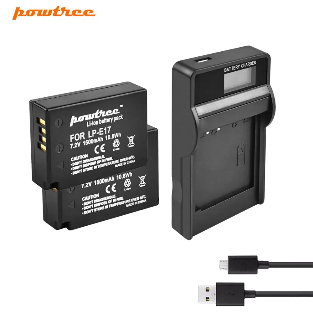 2XBattery Charger Powtree 1500 мА/ч, LPE17 LP E17 LP-E17 Батарея& ЖК-дисплей Зарядное устройство для цифровой однообъективной зеркальной камеры Canon EOS 200D M3 M6 750D 760D T6i T6s 800D 8000D поцелуй X8i L1 - Цвет: 2XBattery Charger