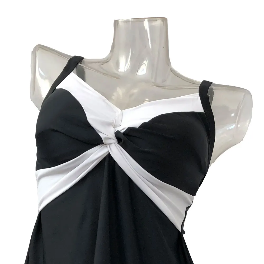 2020 размера плюс 5XL раздельный купальник с юбкой Черный и белый большой