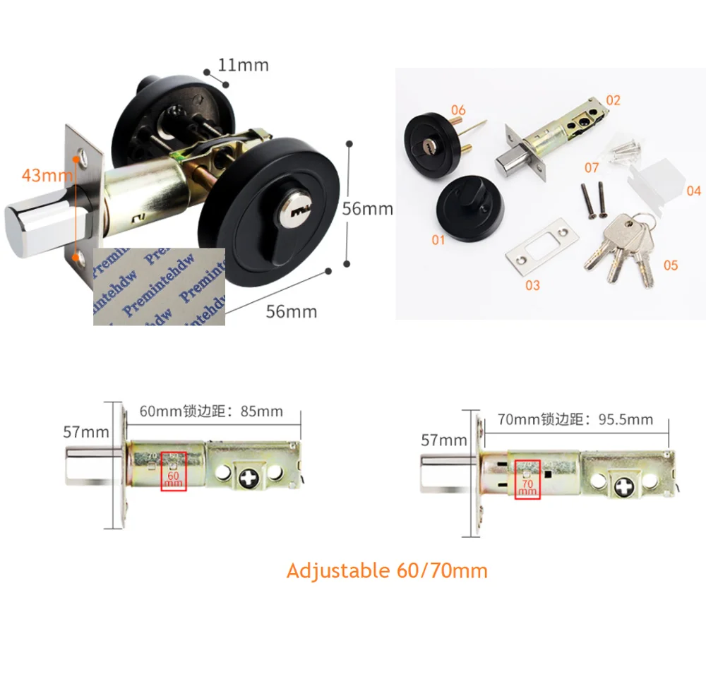 Цинк скрывает круглый дверный замок Handless Deadbolt ключи Thumbturn матовый черный Золотой Красный Бронзовый сталь