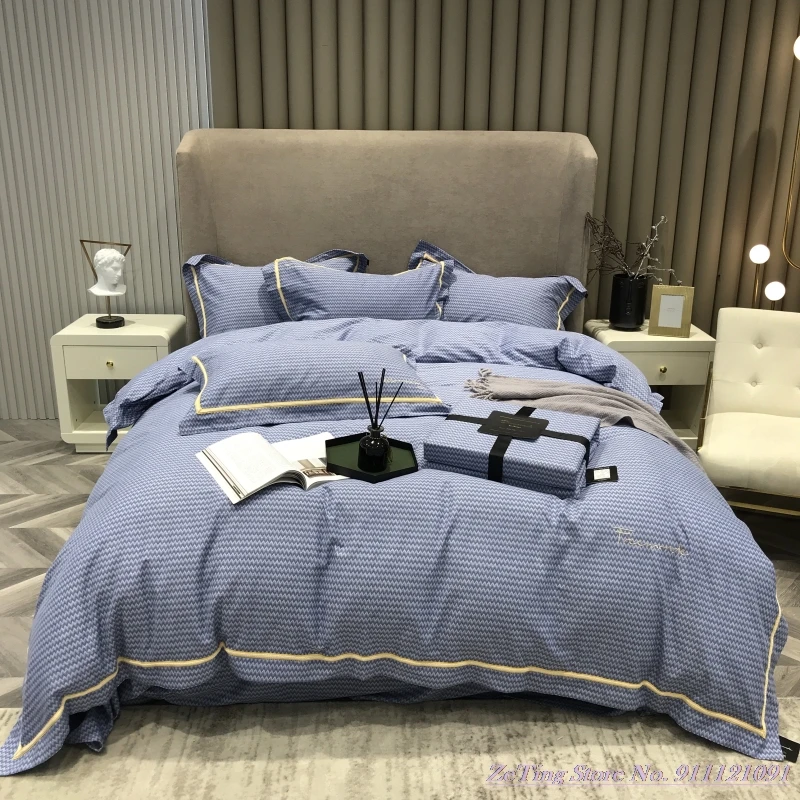 

1.8mBed Brushed Bedding Set 4pcs Pure cotton 60 long-staple cotton light luxury style American duvet cover autumn winter texture