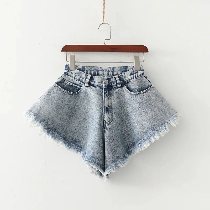 

Denim Shorts Summer New Loose Wide Leg Denim Shorts Ripped Tasseled Retro Frayed Oversized Flared Culottes Fashion Streetwear