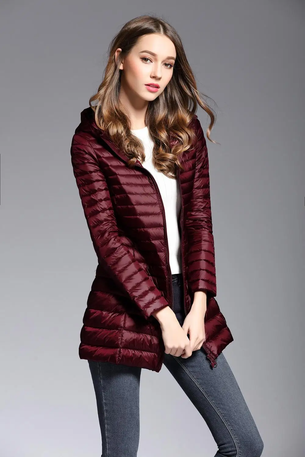 Новинка 2019 зимние женские толстовки с капюшоном Белые куртки утиным пухом пальто