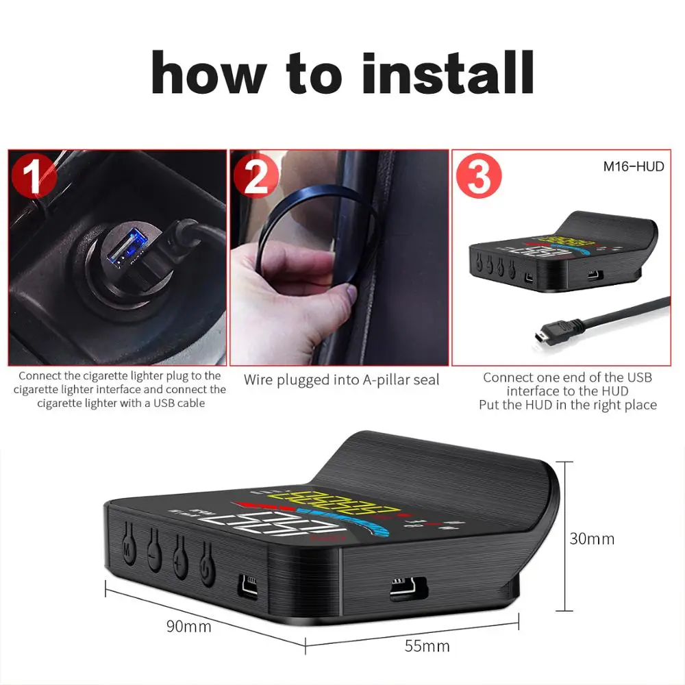 

2020 M16 GPS OBD2 HUD Car Head Up Display Digital Speed Projector Security Alarm Updated Fuel Consumption Temp KMH/KPM