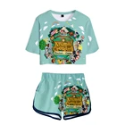 Футболка женская в японском стиле, модная рубашка с пересекающимися животными, в стиле Харадзюку, короткий топ до пупка, летняя одежда