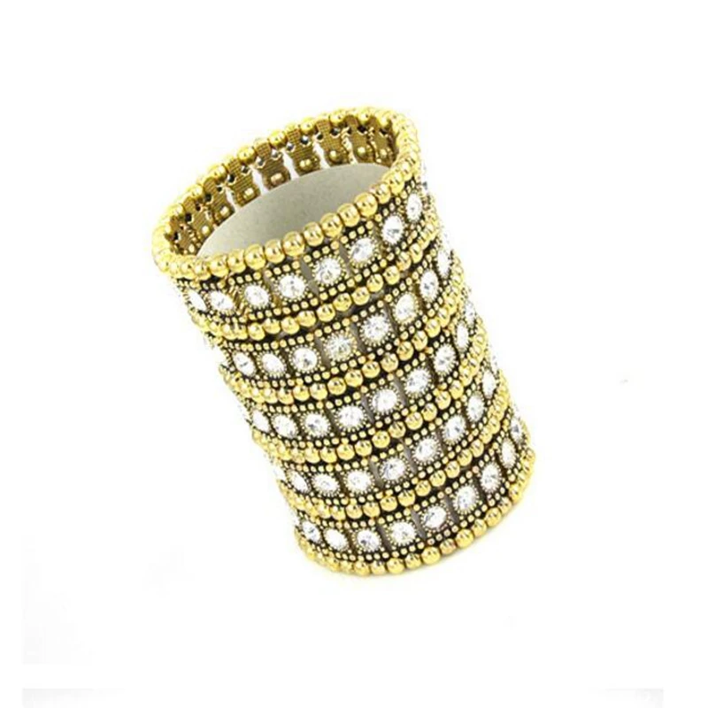 Золото 5ROW с украшением в виде кристаллов многослойные Эластичный Браслет манжет