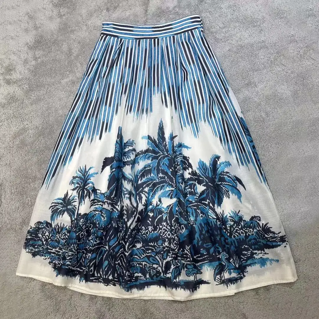 

ZALady designer runway stripe retro midi-long skirts women vintage harajuku vacation bow skirt clothes jupe femme