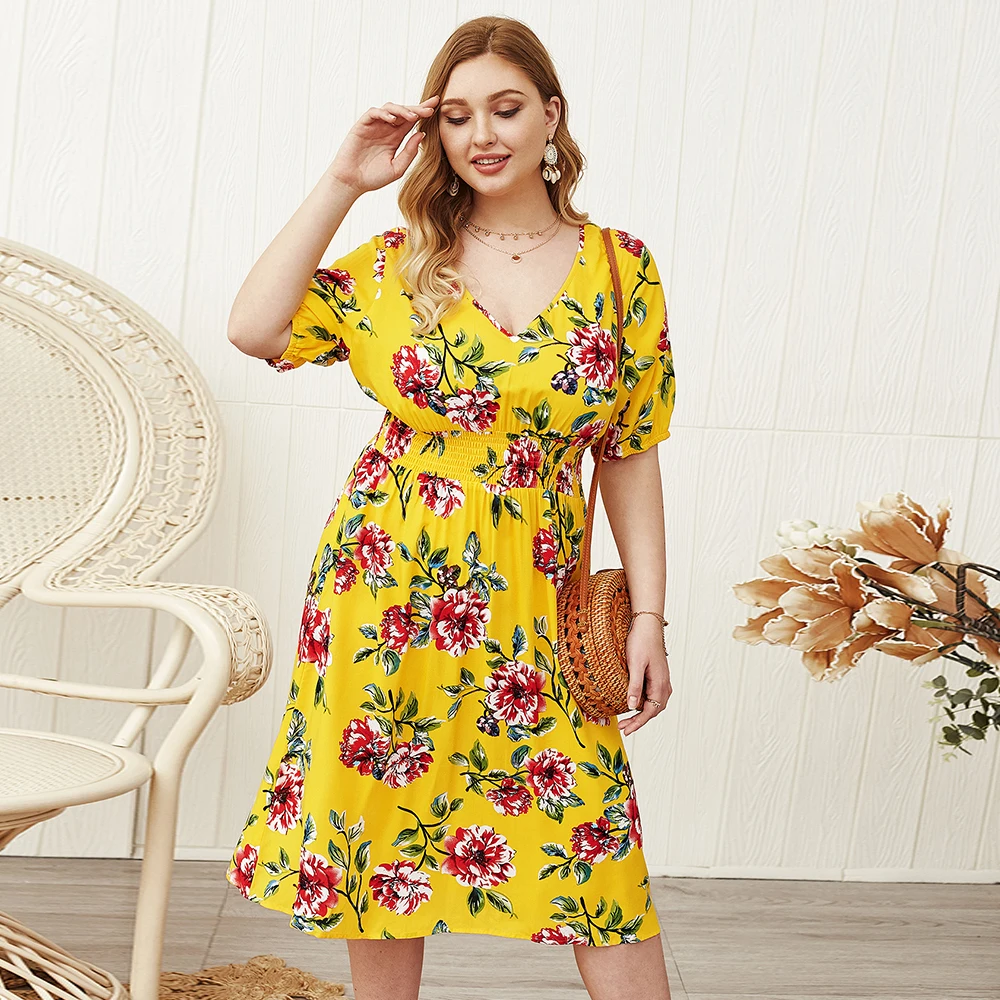 Женские летние платья размера плюс с коротким рукавом сексуальное богемное