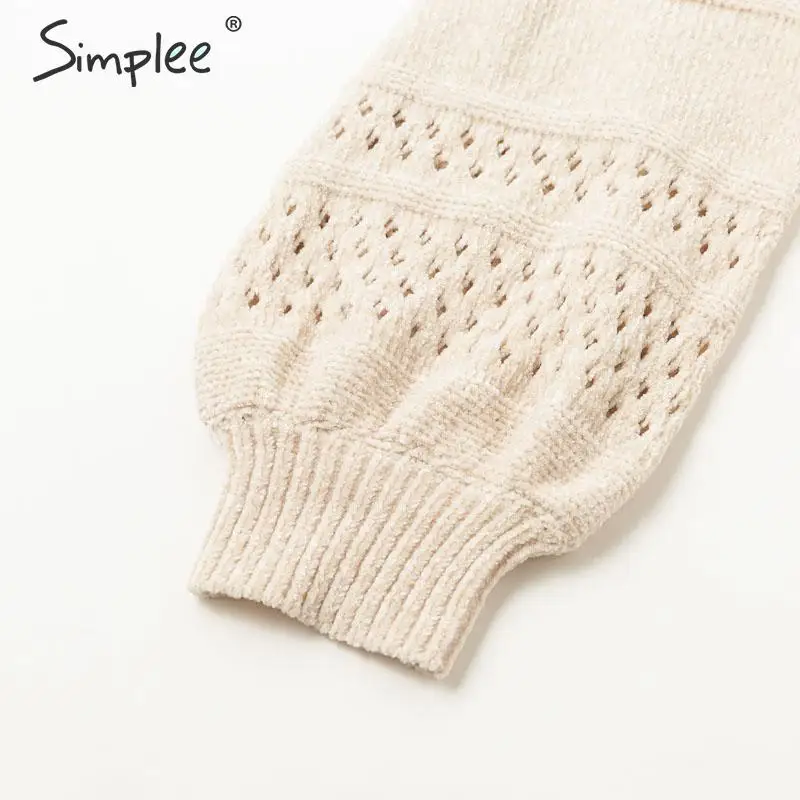 Simplee Hollow out pullover sweater women autumn winter o-neck female Casual soft lantern sleeve ladies jumper | Женская одежда