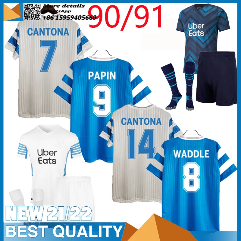 

Рубашки в стиле ретро maillot De foot OM 1990/91, винтажные мужские и детские комплекты, трикотажные изделия Марсель таувин Пайет 2021 2022