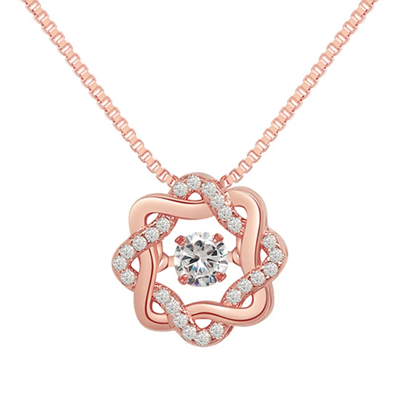 

Luxury Necklace Rotatable Heart Zircon Neck Pendant Jewelry Chain Rose Gold Female Fine Accessories Lady Fashion Ornament