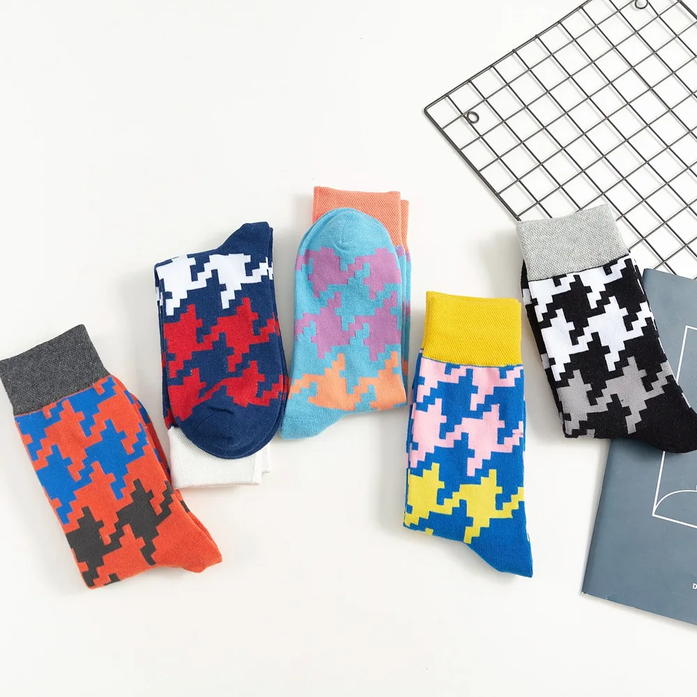 Модные женские носки средней длины забавные хлопковые с пиксельной сеткой и