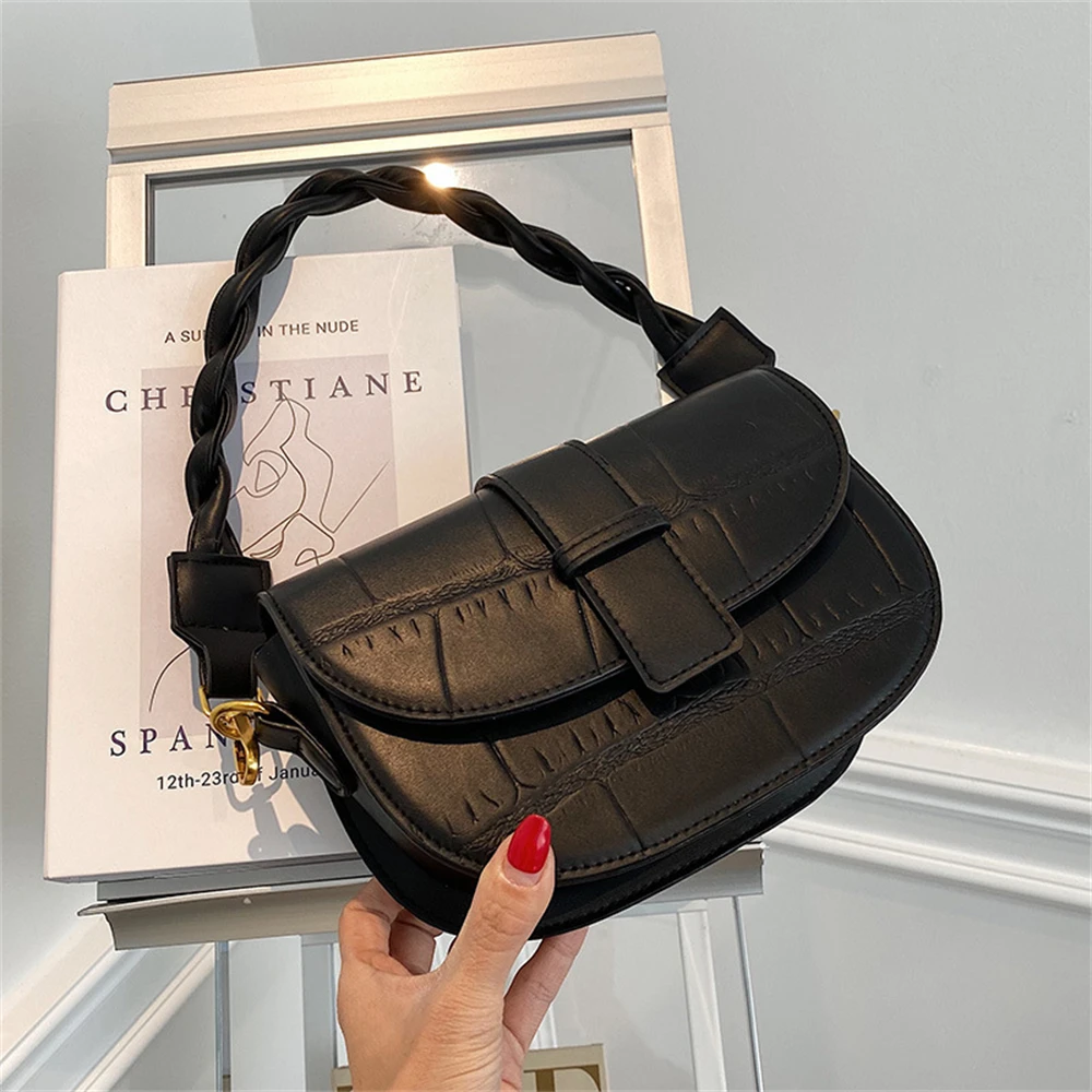 

Small PU Leather Saddle Crossbody Bags For Women 2021 Winter Simple Shoulder Bag Luxury Trending Branded Handbags And Purses