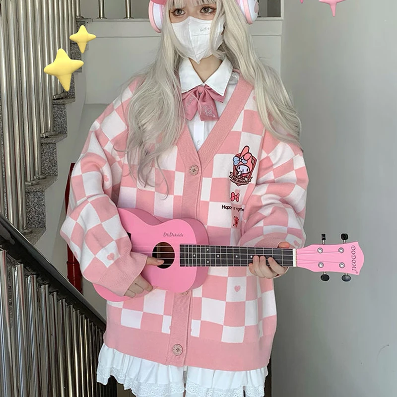 

Harajuku Y2k Anime Cardigan for Women Kawaii Clothes Winter 2021 Long Pink Black Sweater Girl Cute Tops Korean Fashion Cardigans