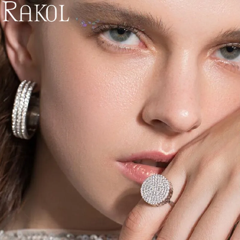 RAKOL большие круглые микро AAA кубический циркон Роскошные Bling обручальные Модные