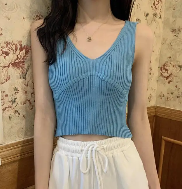 

New Style Sexy knitting V- Collar Solid Colour Slim Sling Women's Base Vest