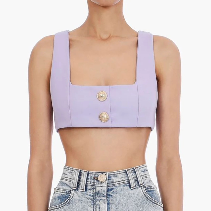 HIGH QUALITY Newest 2021 Designer Tops Women's Square Collar Lion Buttons Crop Camis