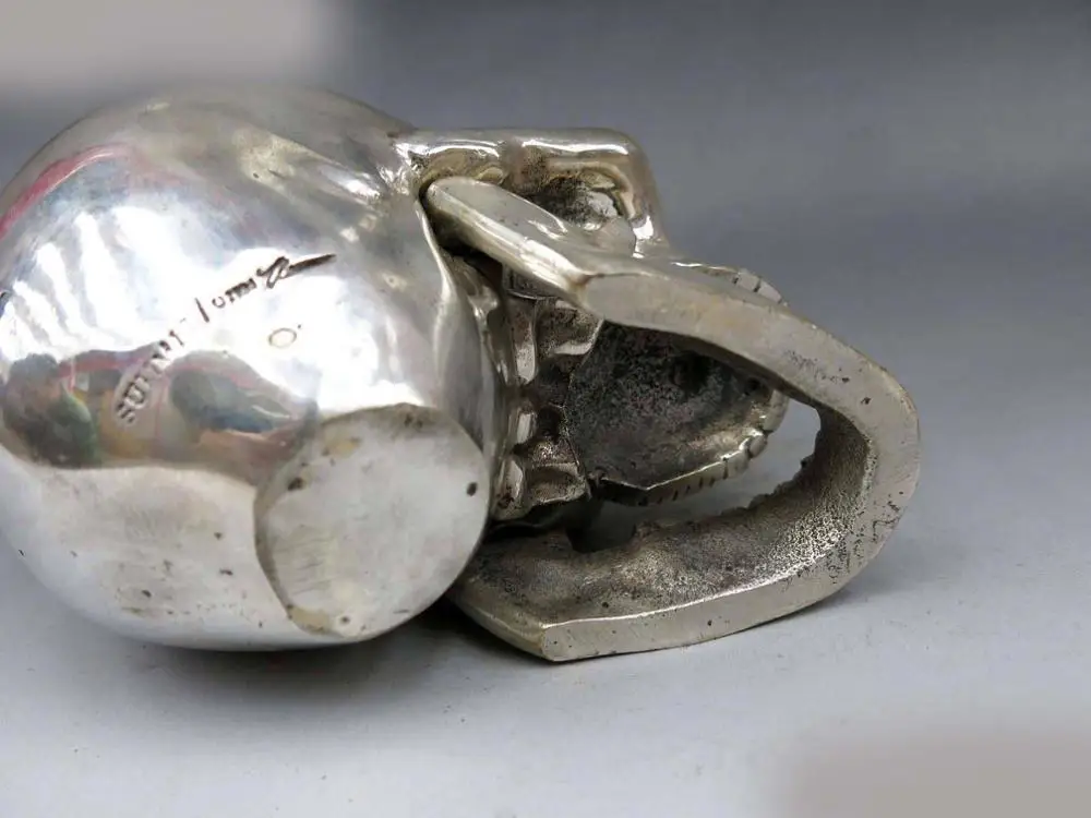 DS China Silver fine Carved skull Head human skeleton Statue sculpture | Дом и сад