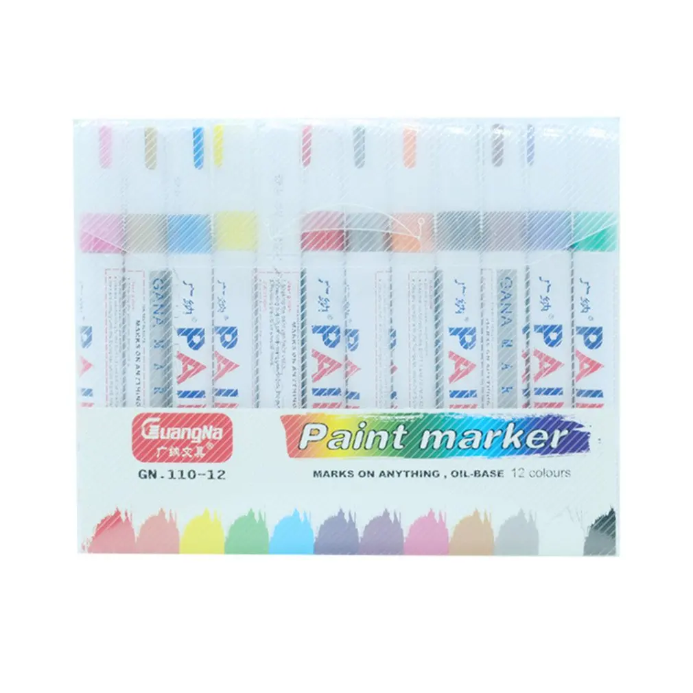 

12pcs/lot colorful Waterproof pen Car Tyre Tire CD Metal Permanent Paint markers Graffiti Oily Marker Pen stationery office