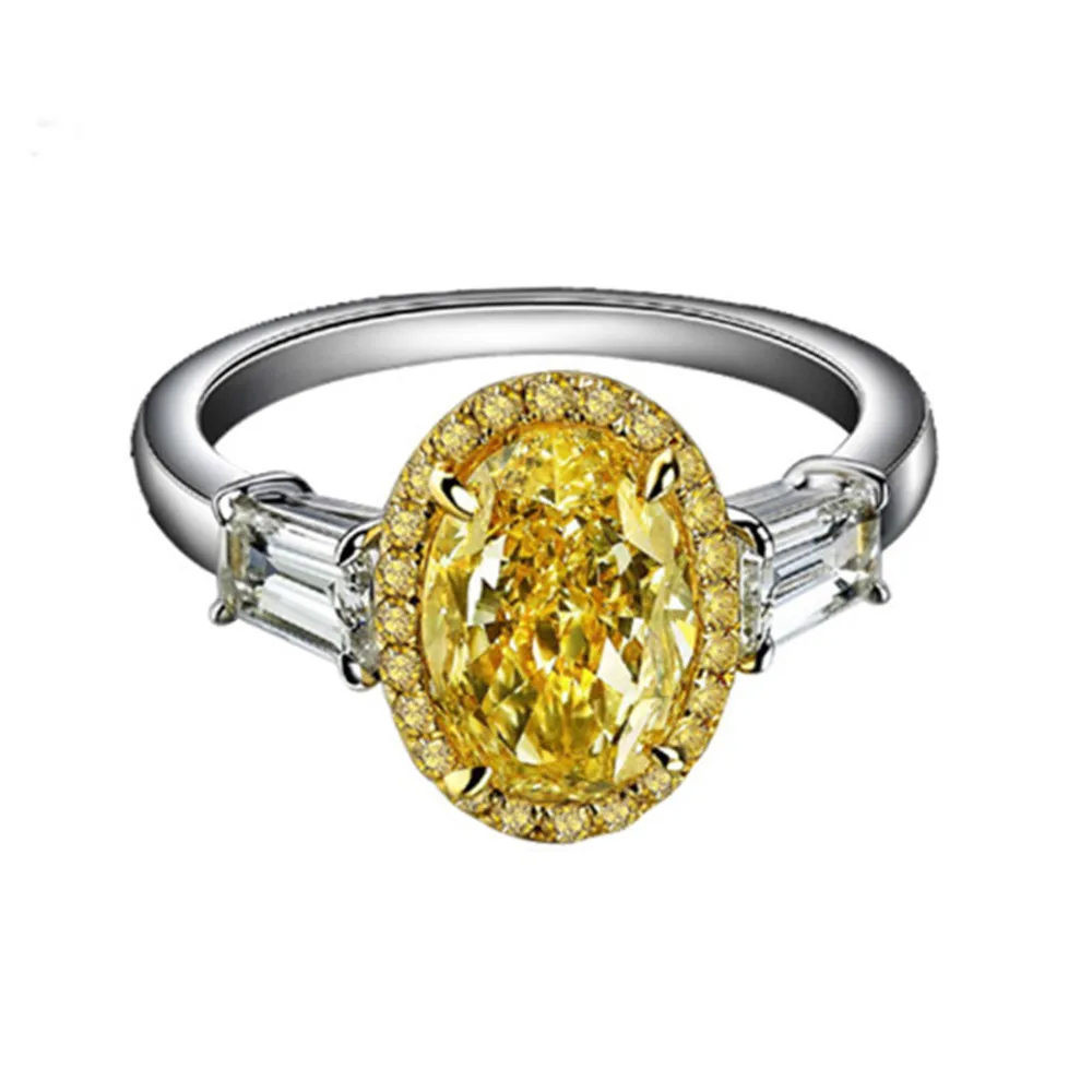 Женское кольцо из серебра 100% пробы с цитрином овальной формы|Кольца| |