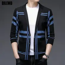 Chaqueta de punto para hombre, Blazer ajustado a cuadros, informal, elegante, de alta calidad, nuevo diseño, 2021 (2)