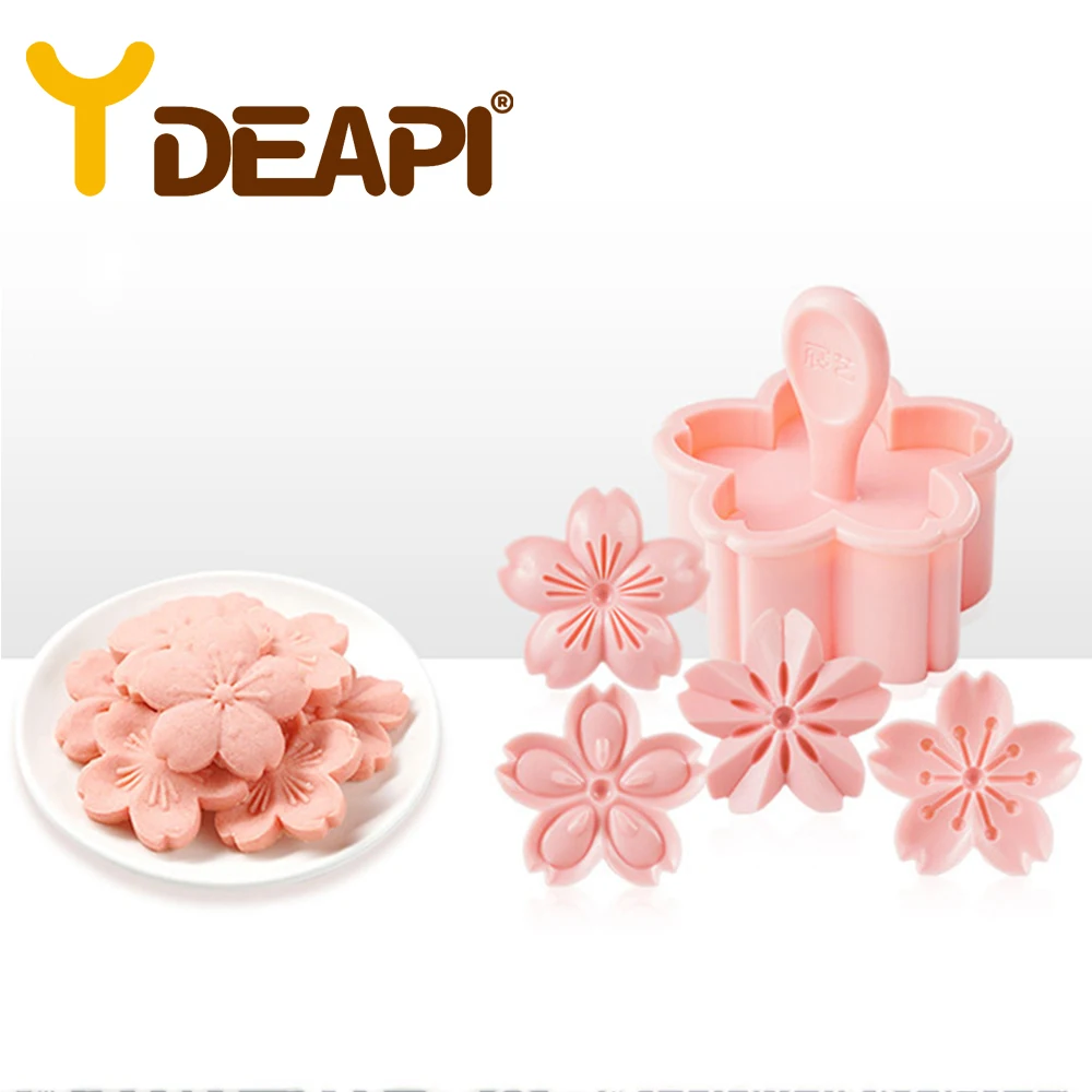 

YDEAPI 5pcs/Set Sakura Cookie Mold Stamp Biscuit Mold Cutter Pink Cherry Blossom Mold Flower Charm DIY Floral Mold