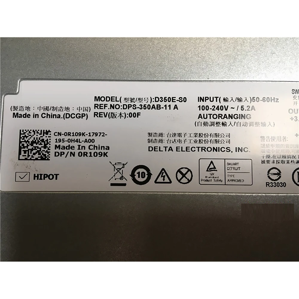 100% рабочий источник питания для Dell R310 350 Вт импульсный L350E-S0 D350E-S0 A R109K T134K |