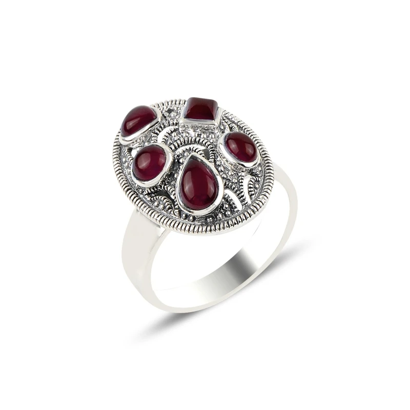 

Серебряное кольцо Silverlina с красным агатом и марказитом
