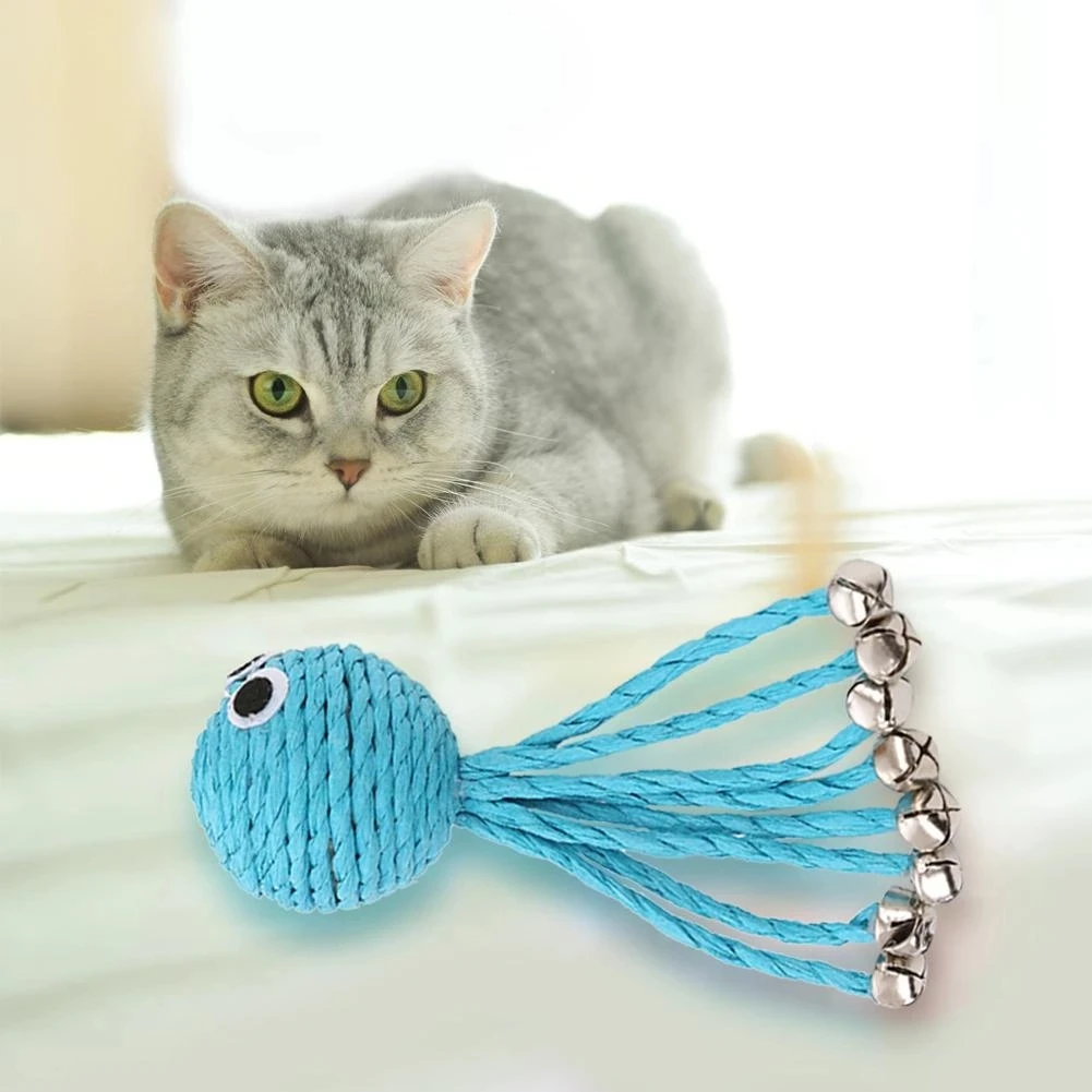 

Cat Toy Octopus Woven By Paper Rope Scratch-resistant Pet Playing Toy With Bell Grinding Cat Toy Ball Cat Interactive Toy