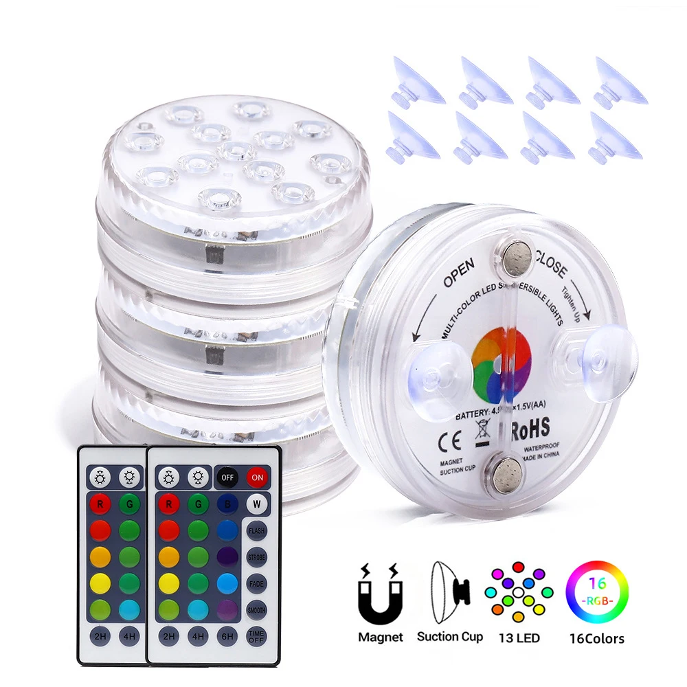 

RGB Submersible Light with Suction Cups Magnet 13 LED Underwater Night Light Swimming Pool Light for Fish Tank Pond Suction Lamp