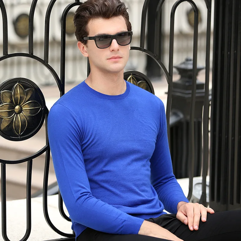 Мужской свитер из 100% чистой шерсти Зимний вязаный серый простой Женский пуловер