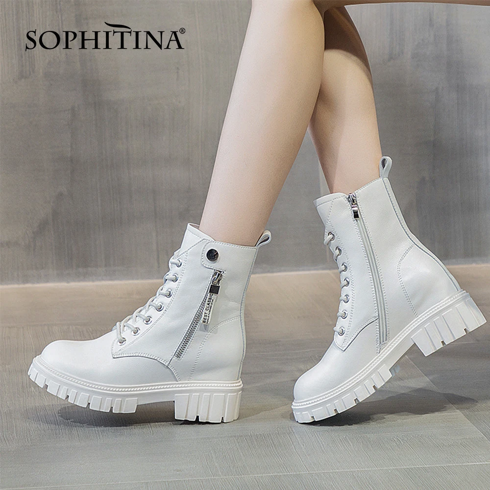 

Женские ботинки из натуральной кожи SOPHITINA, мягкие нескользящие полусапожки на толстой подошве, на молнии, HO776