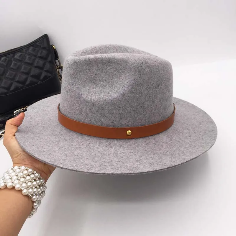 

About new winter wool mixed gray belt Wide-brim big brim hat for women leisure tide