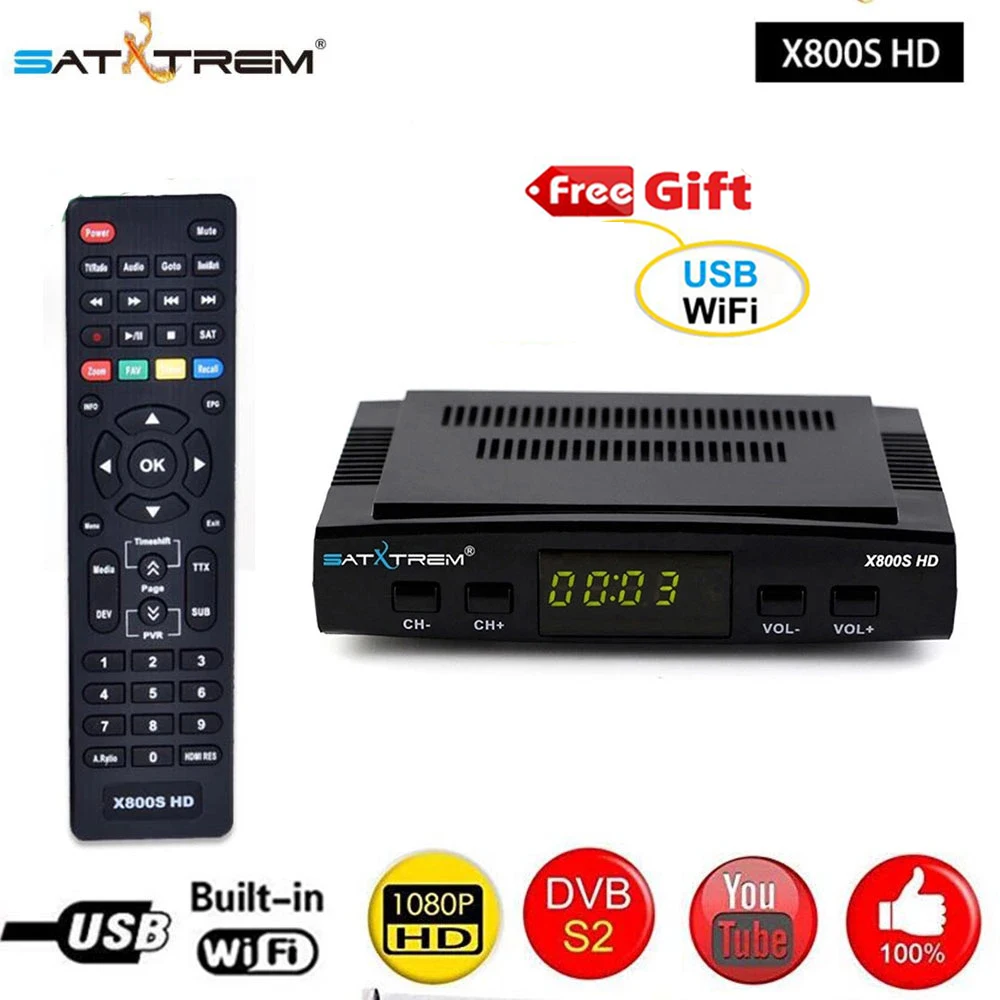 Satxtrem X800s HD ТВ ресивер DVB S2 Full HD 1080P USB WiFi с Cccam рецептором Цифровое ТВ Azamerica 4K спутниковый ресивер