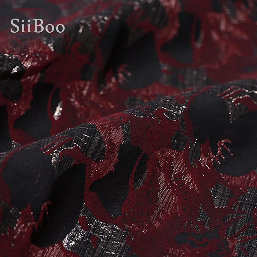 Винно красная Цветочная жаккардовая ткань в французском стиле с металлическим