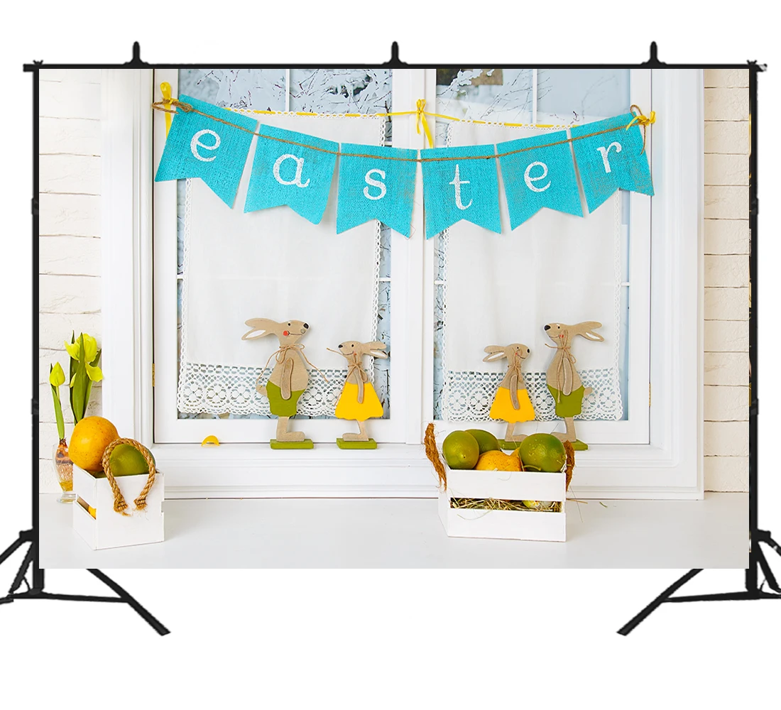 

Фон для фотосъемки в пасхальном стиле с изображением белого деревянного окна и яиц