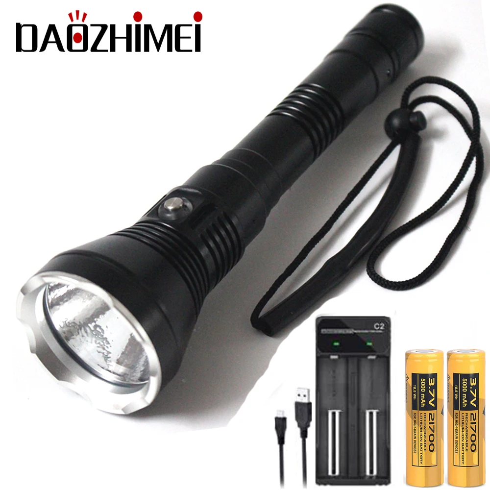 

8000 Lumen Underwater Diving Flashlight XHP70.2 LED Waterproof Light Lamp LED Driving Lamp Torch Light use 2*21700 Battery